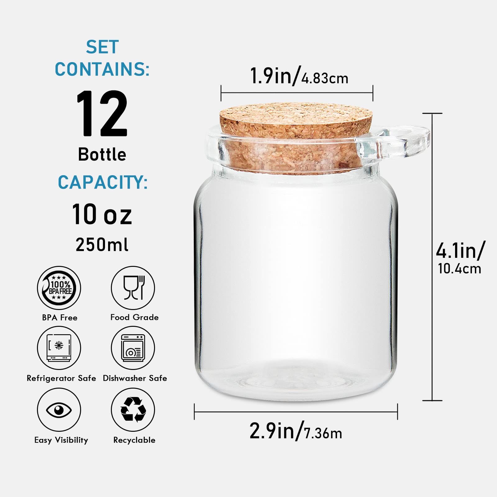 Yeboda 10Oz Small Glass Storage Jars With Cork Lids And Spoons Yogurt Containers For Pantry,Bathroom,Spices,Honey,Mousse,Candy,C